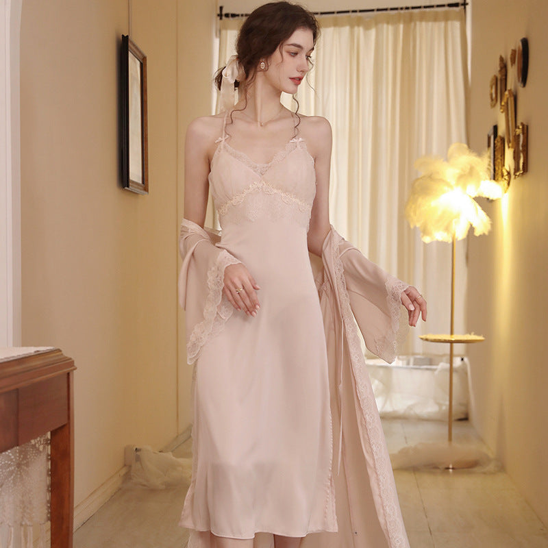 Women's Fashion Simple Sling Ice Silk Sleep Set