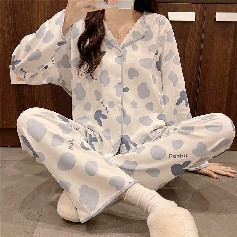 Cute Comfy Long-sleeved Simple Loose Pajamas