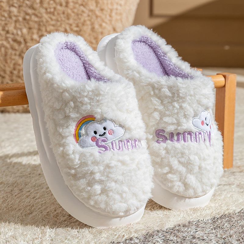 Womens Cute Cartoon Cotton Thick Bottom Home Slippers