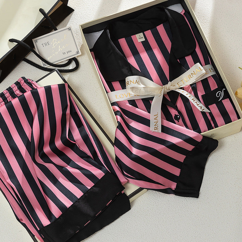 Super Soft Forged Four-sided Elastic Striped Home Wear