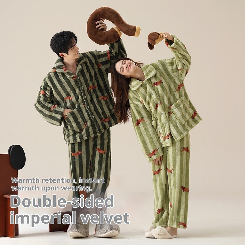 Coral Fleece Sausage Dog Cartoon Thermal Homewear Suit