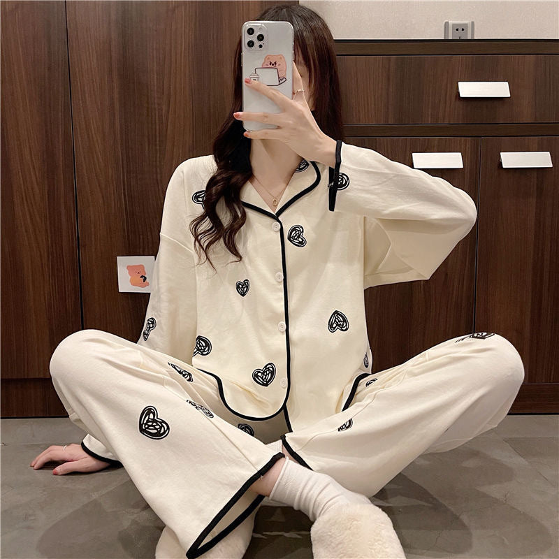 Cute Comfy Long-sleeved Simple Loose Pajamas