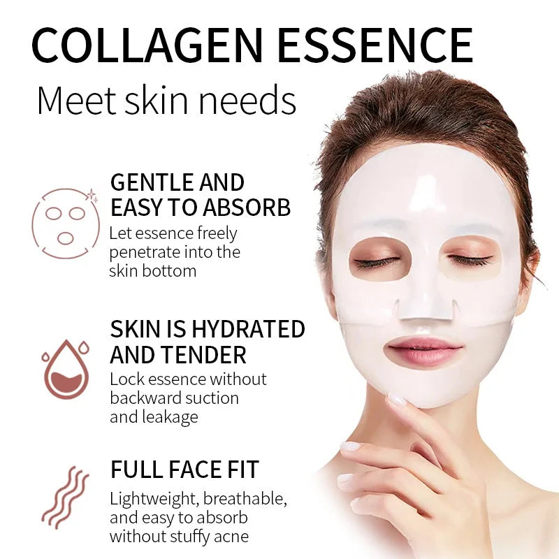 Hydrating Moisturizing Collagen Face Mask Skin Friendly Fit Firming Soothing Facial Treatment For Healthy Glowing Skin