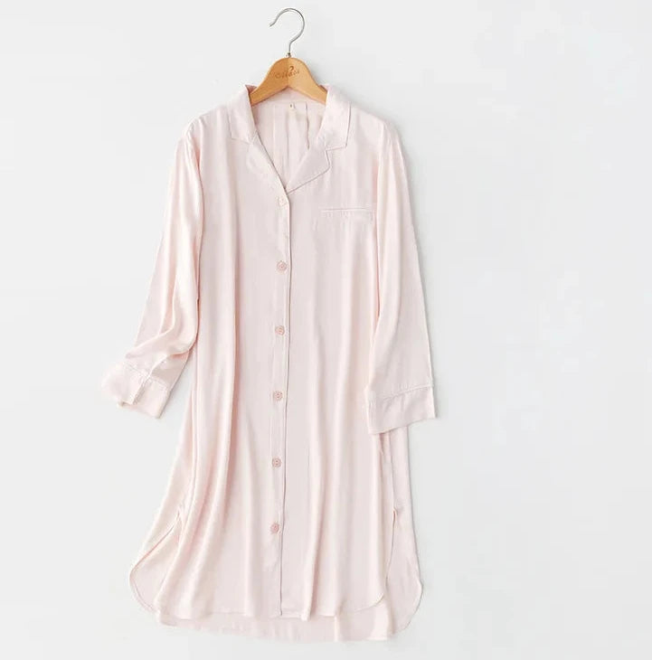Women Long-sleeved Satin Pocket Sleep Dress