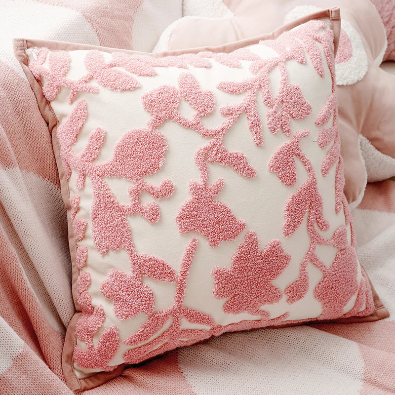 Pink Style Cute Pink Floral Throw Pillow Creamy Style Cushions