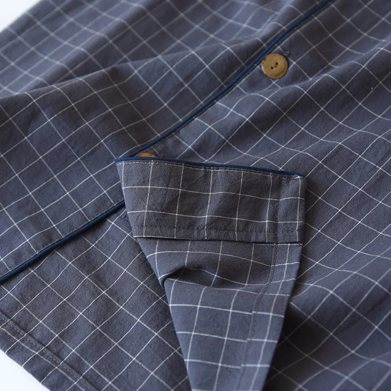 Spring New Couple Pajamas Two-Piece Plaid Short-Sleeved Shorts 100% Cotton Gauze Sleepwear