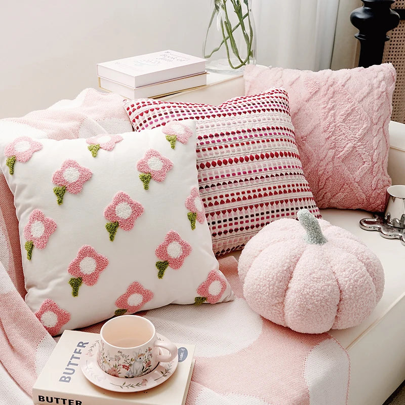 Pink Style Cute Pink Floral Throw Pillow Creamy Style Cushions