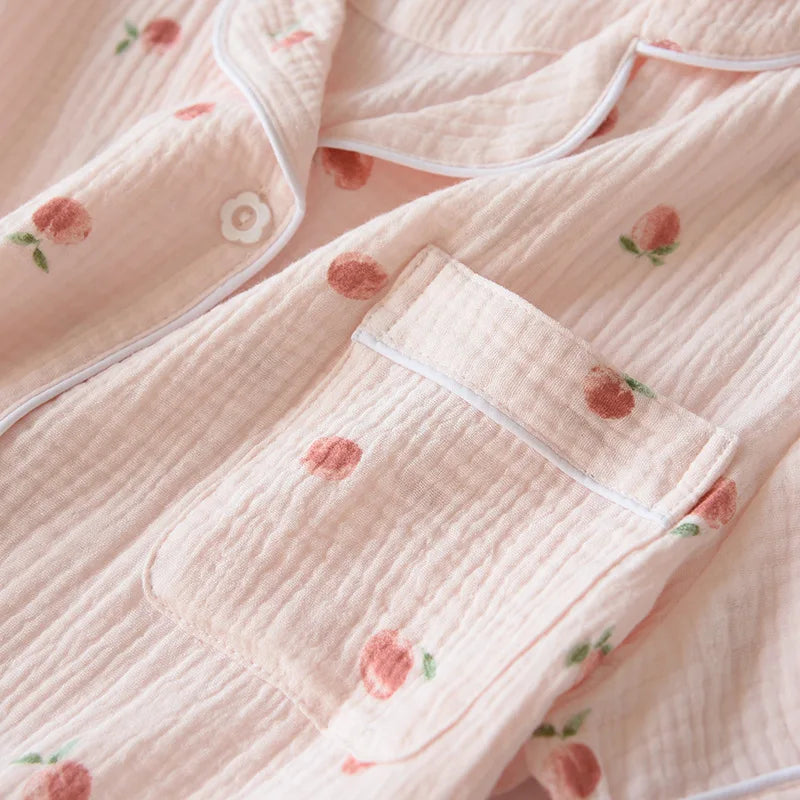 Ladies Short-sleeved Shorts 100% Cotton Crepe Cloth Thin Home Service Two-piece Set