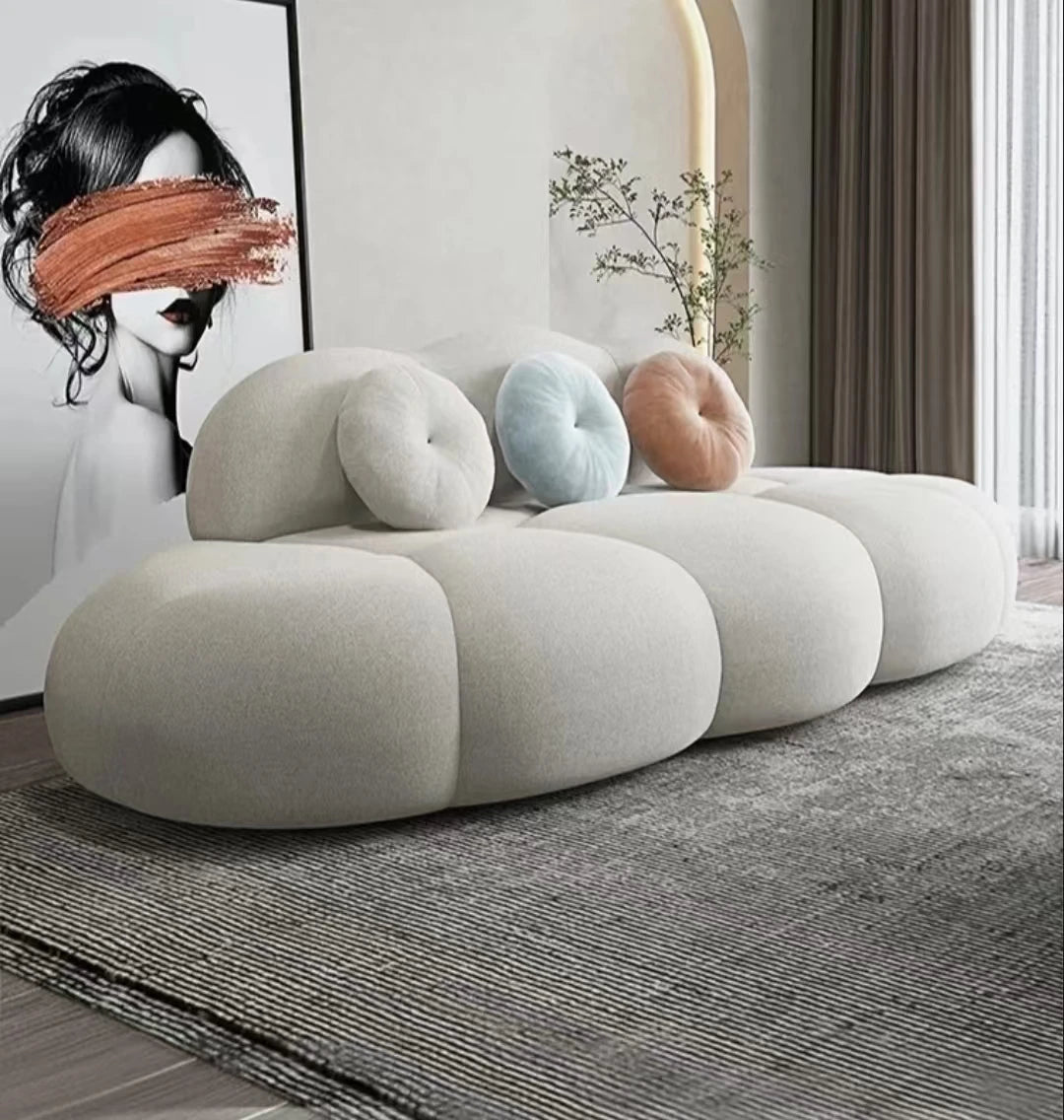 Cloud Style Italian Minimalist Office Reception Sofa Set New Curved Fabric Sofa Creamy Small Living Room Furniture