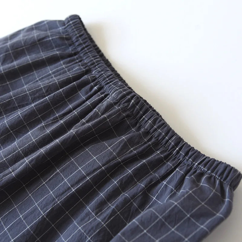 Spring New Couple Pajamas Two-Piece Plaid Short-Sleeved Shorts 100% Cotton Gauze Sleepwear