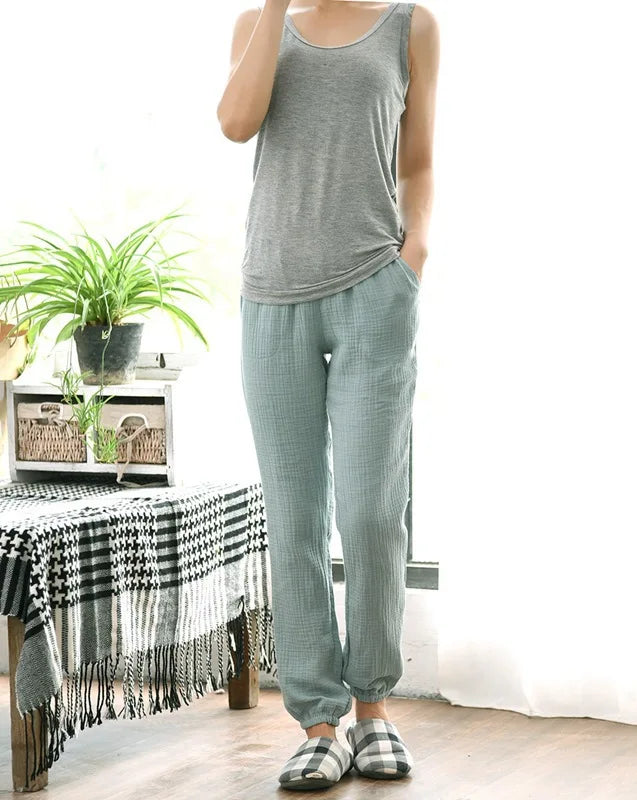 Cotton Home Drawstring Loose Lounging Trousers