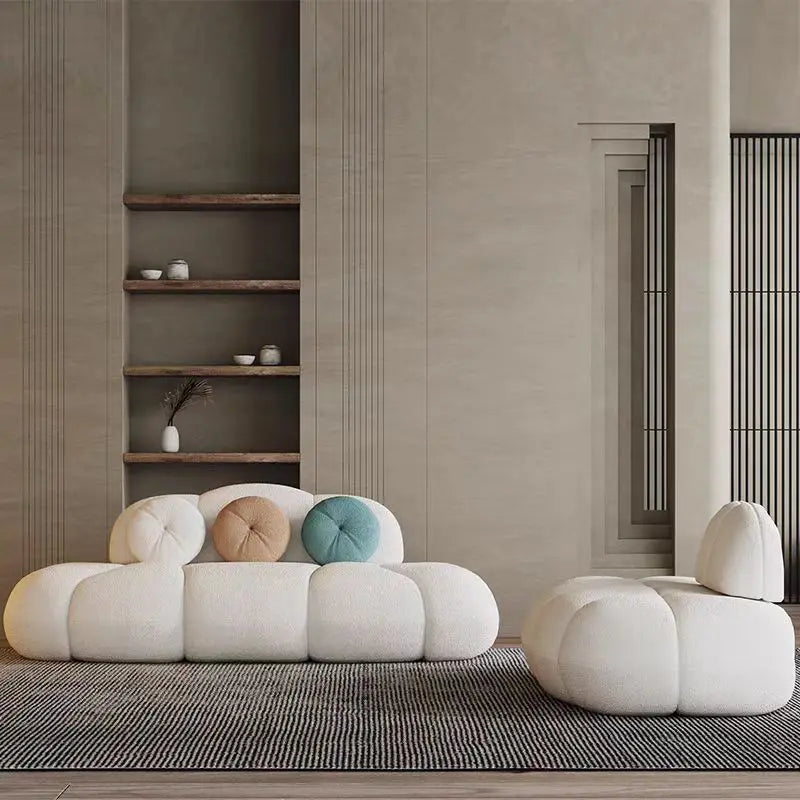 Cloud Style Italian Minimalist Office Reception Sofa Set New Curved Fabric Sofa Creamy Small Living Room Furniture