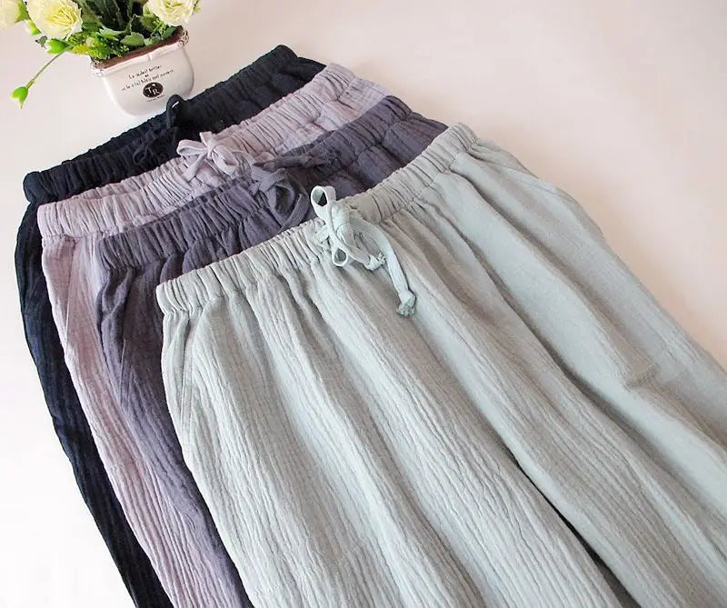 Cotton Home Drawstring Loose Lounging Trousers