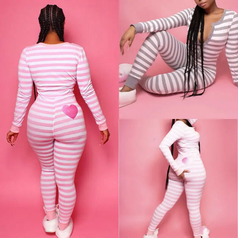 Striped One Piece Long Sleeve Jumpsuit