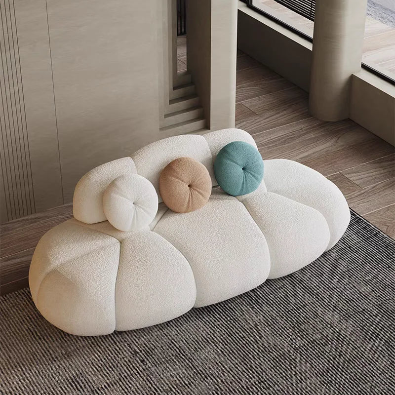 Cloud Style Italian Minimalist Office Reception Sofa Set New Curved Fabric Sofa Creamy Small Living Room Furniture