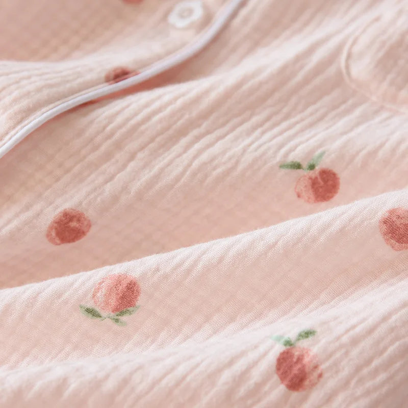 Ladies Short-sleeved Shorts 100% Cotton Crepe Cloth Thin Home Service Two-piece Set