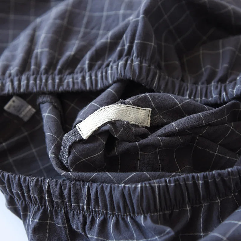 Spring New Couple Pajamas Two-Piece Plaid Short-Sleeved Shorts 100% Cotton Gauze Sleepwear