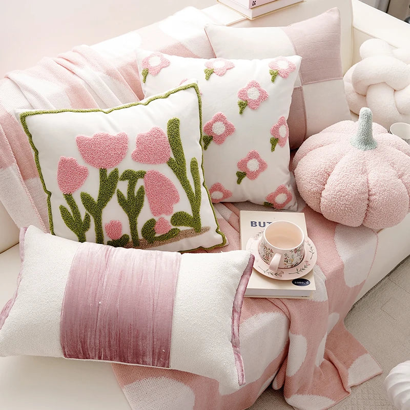 Pink Style Cute Pink Floral Throw Pillow Creamy Style Cushions