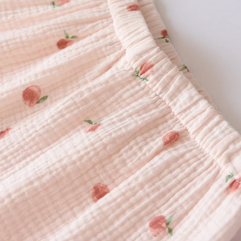 Ladies Short-sleeved Shorts 100% Cotton Crepe Cloth Thin Home Service Two-piece Set