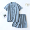 Spring New Couple Pajamas Two-Piece Plaid Short-Sleeved Shorts 100% Cotton Gauze Sleepwear