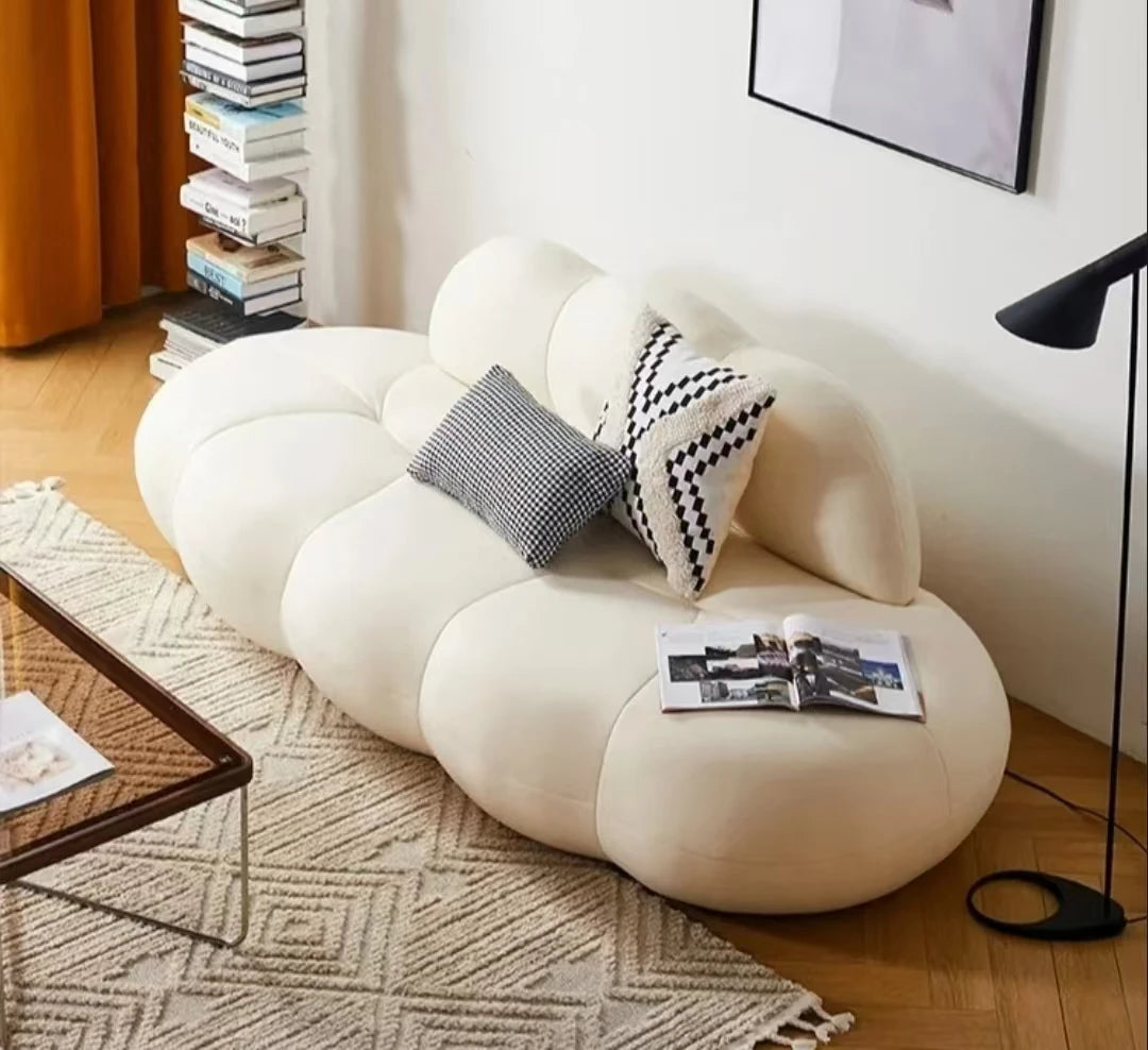 Cloud Style Italian Minimalist Office Reception Sofa Set New Curved Fabric Sofa Creamy Small Living Room Furniture