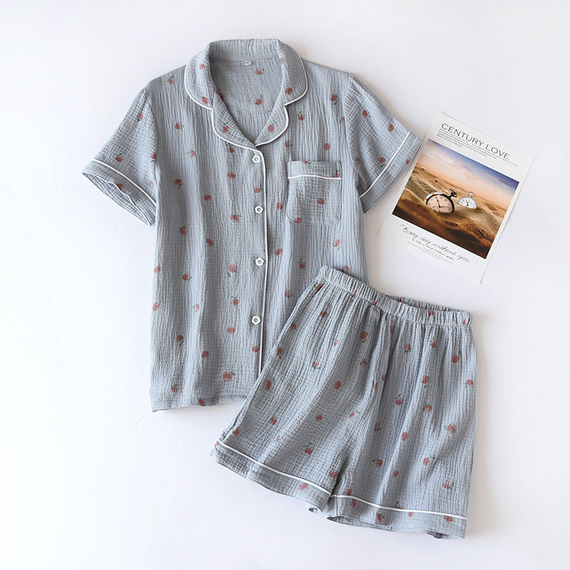 Ladies Short-sleeved Shorts 100% Cotton Crepe Cloth Thin Home Service Two-piece Set