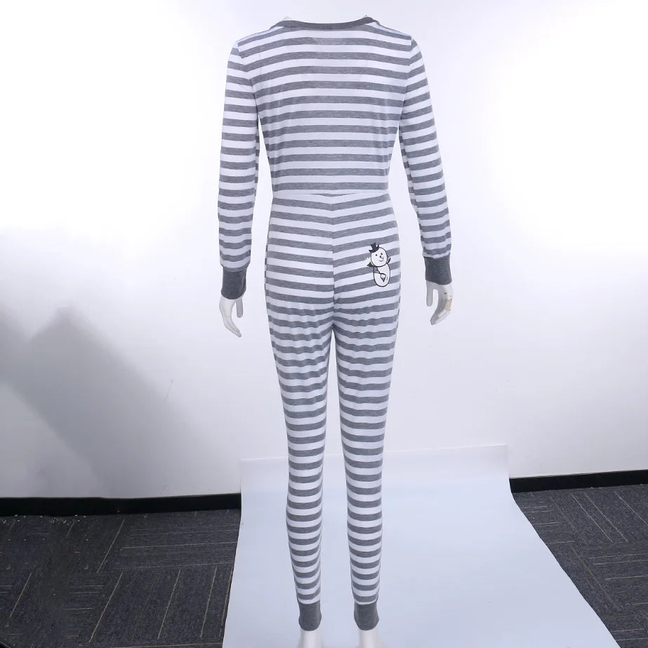 Striped One Piece Long Sleeve Jumpsuit
