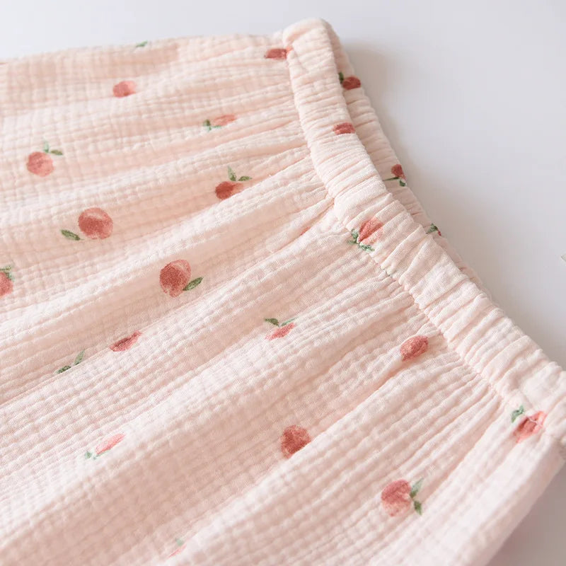 Ladies Short-sleeved Shorts 100% Cotton Crepe Cloth Thin Home Service Two-piece Set
