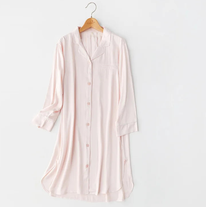 Women Long-sleeved Satin Pocket Sleep Dress