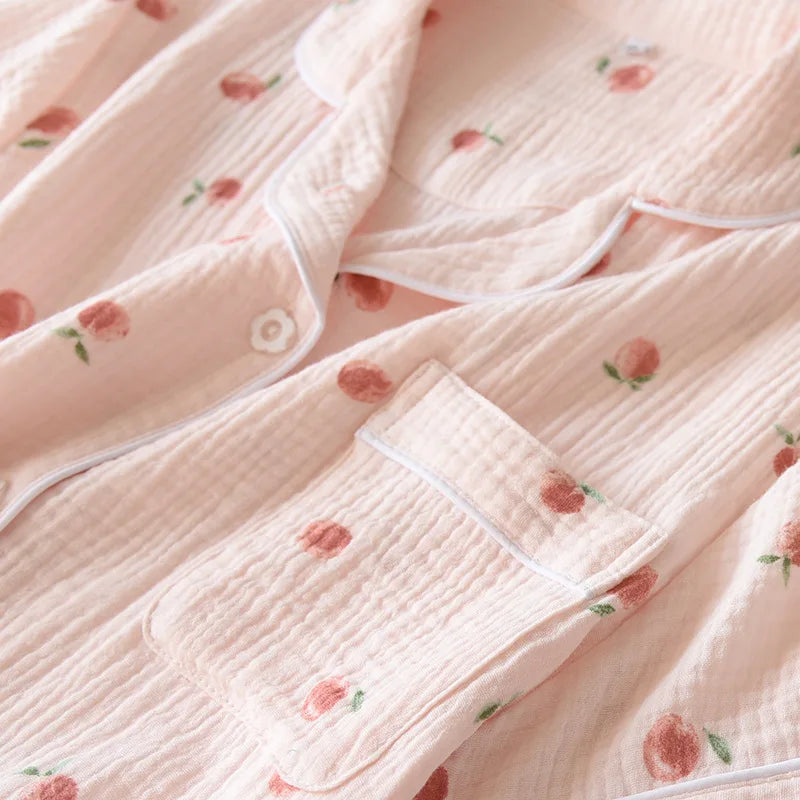 Ladies Short-sleeved Shorts 100% Cotton Crepe Cloth Thin Home Service Two-piece Set
