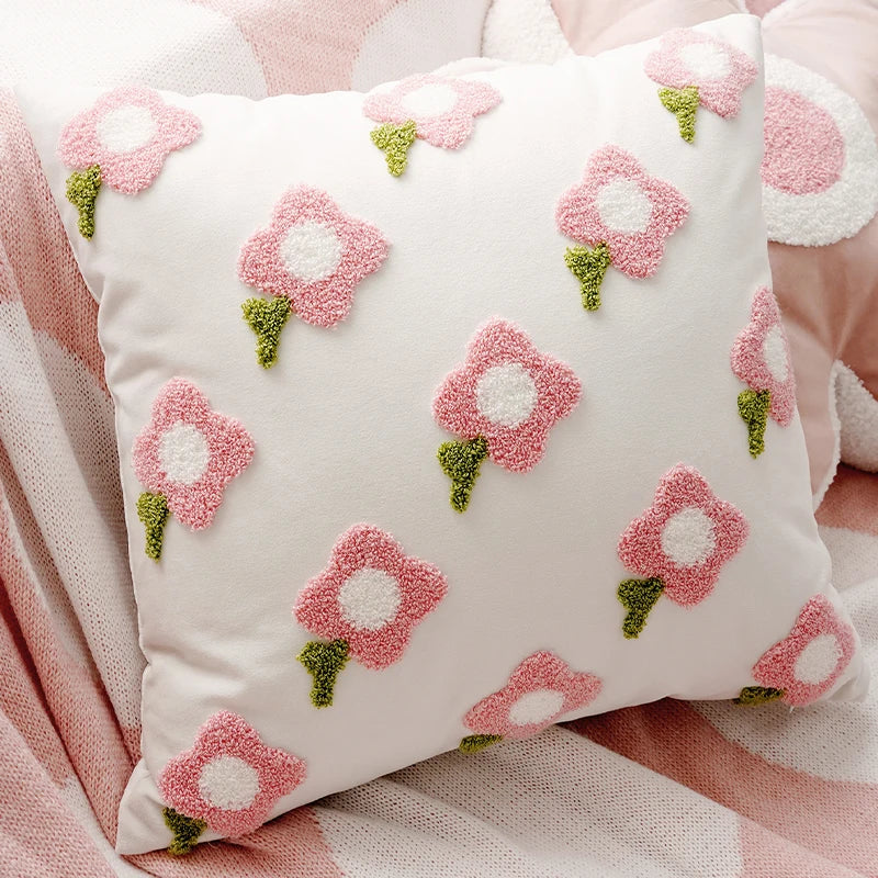 Pink Style Cute Pink Floral Throw Pillow Creamy Style Cushions