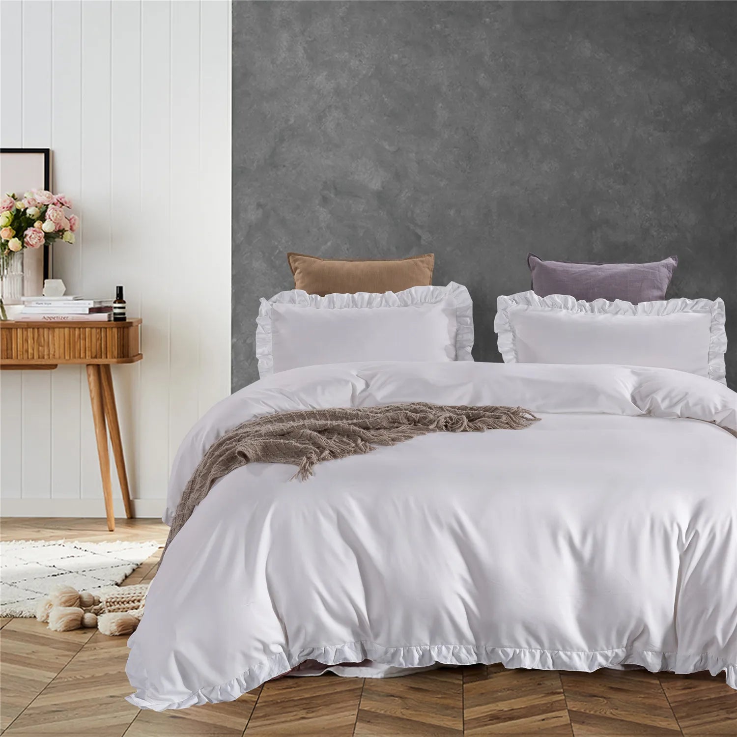 Geometric American Style 3D Printed 4-Piece Duvet Cover Set 100% Polyester Cotton Ruffles 3 Pieces Included