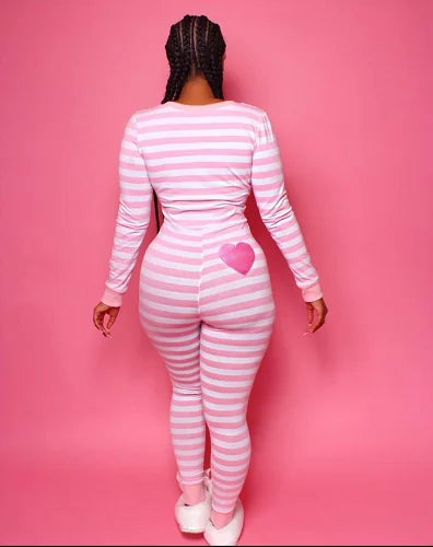 Striped One Piece Long Sleeve Jumpsuit