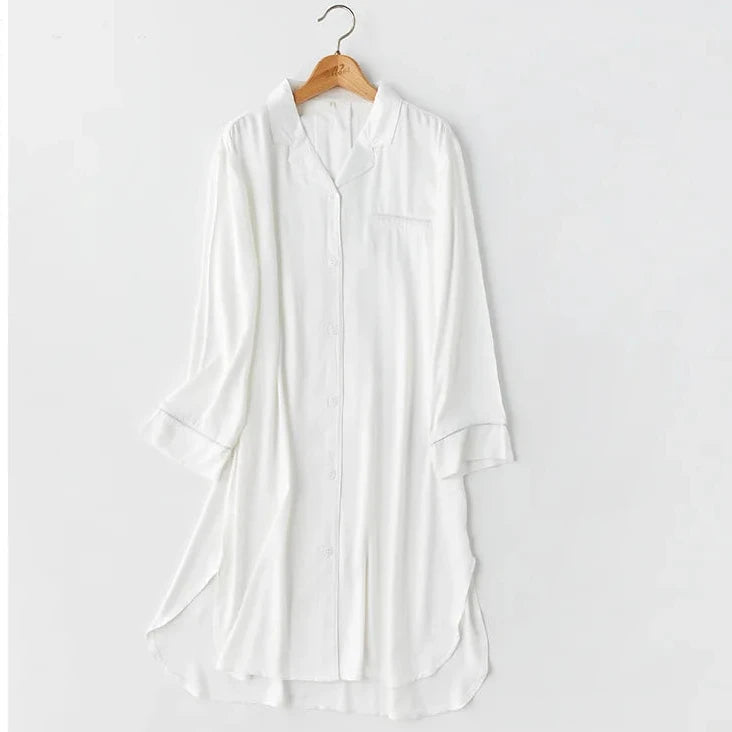 Women Long-sleeved Satin Pocket Sleep Dress