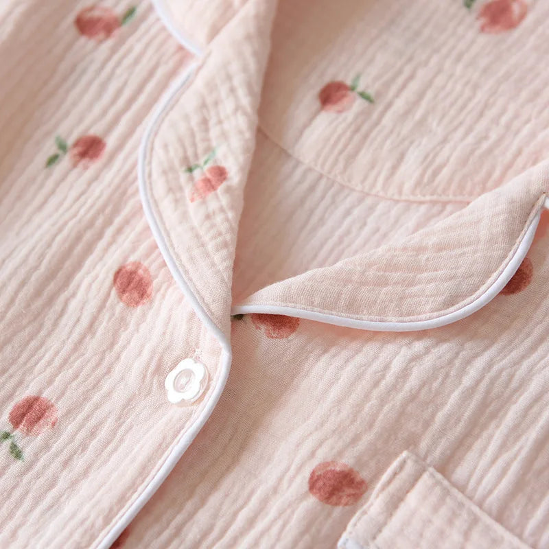 Ladies Short-sleeved Shorts 100% Cotton Crepe Cloth Thin Home Service Two-piece Set