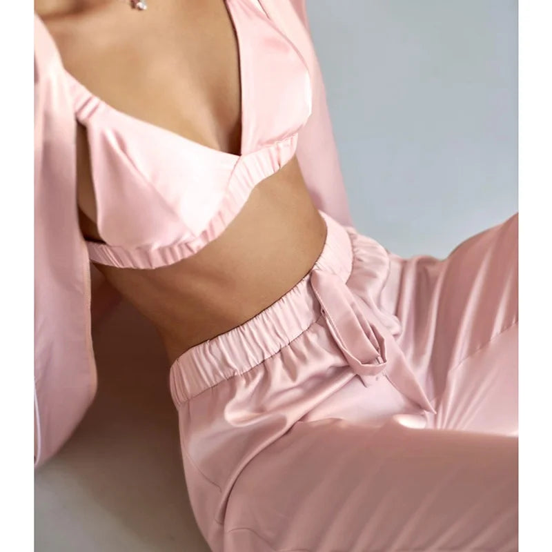 Pink Satin Lounge Pajama Set