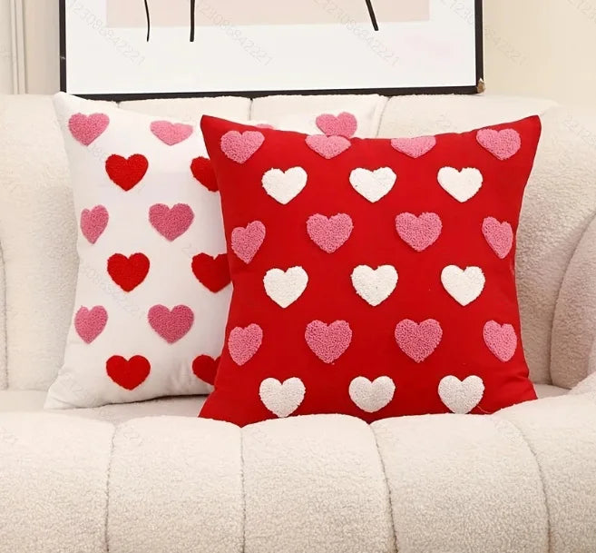 Embroidered Heart Love Cushion Pillow Cover Textured Tufted 3D Design