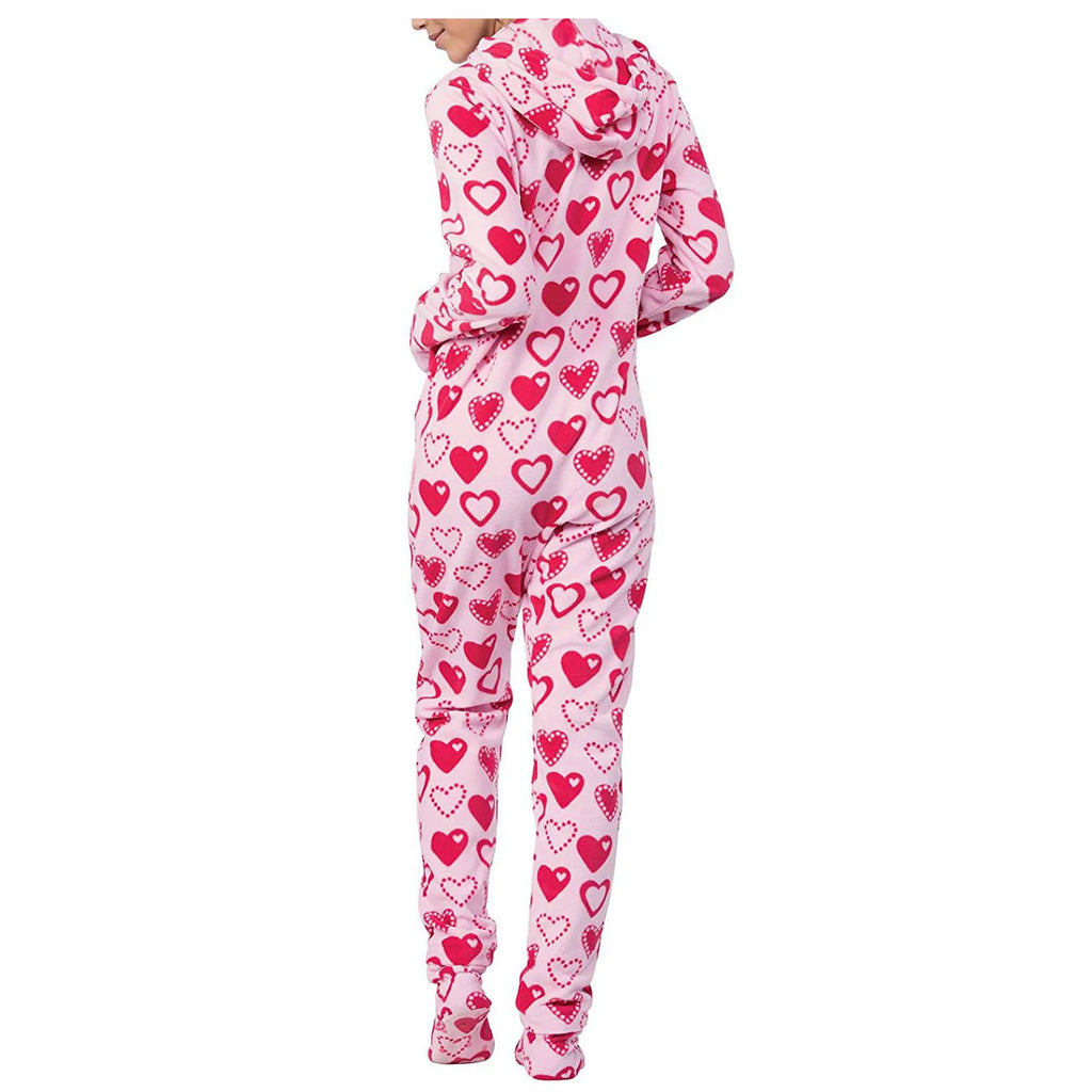 Red Hearts Pink Fleece Onesie Footed Pajamas