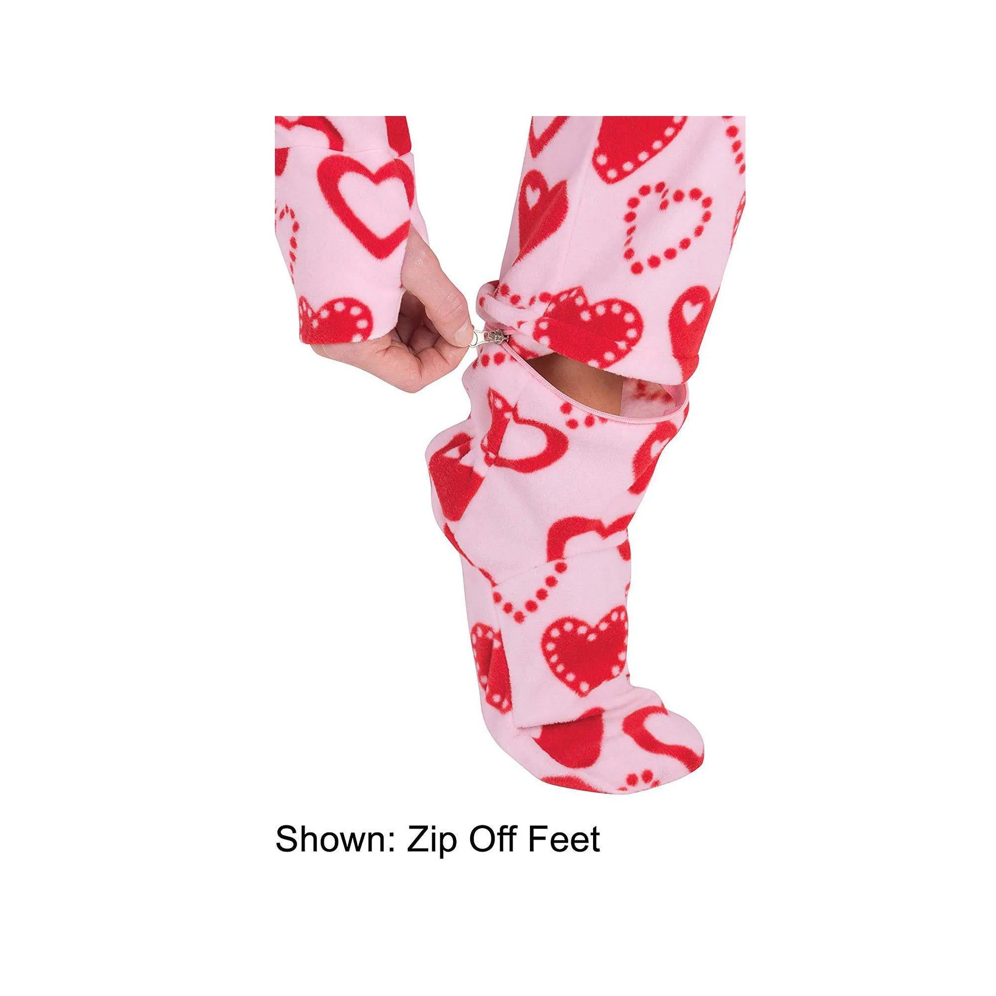 Red Hearts Pink Fleece Onesie Footed Pajamas