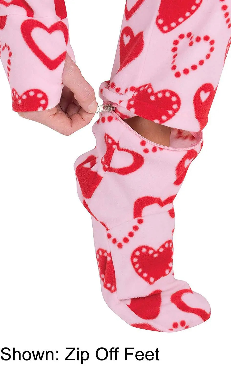 Red Hearts Pink Fleece Onesie Footed Pajamas