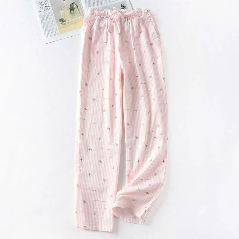 Casual Women Cotton Double Gauze Thin Sleep Pants Sleep Bottoms