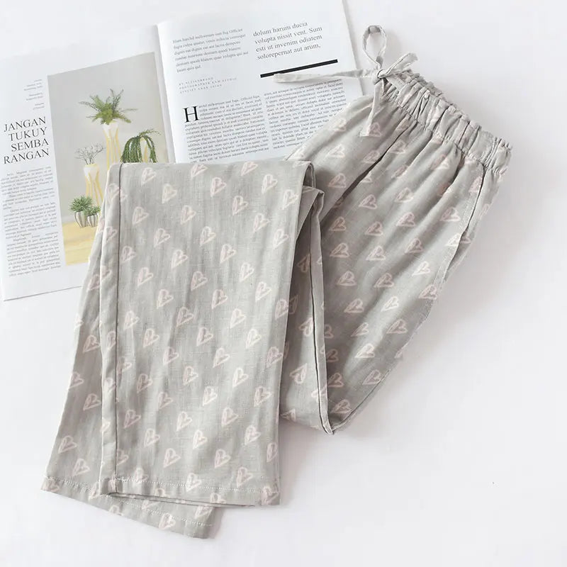 Casual Women Cotton Double Gauze Thin Sleep Pants Sleep Bottoms