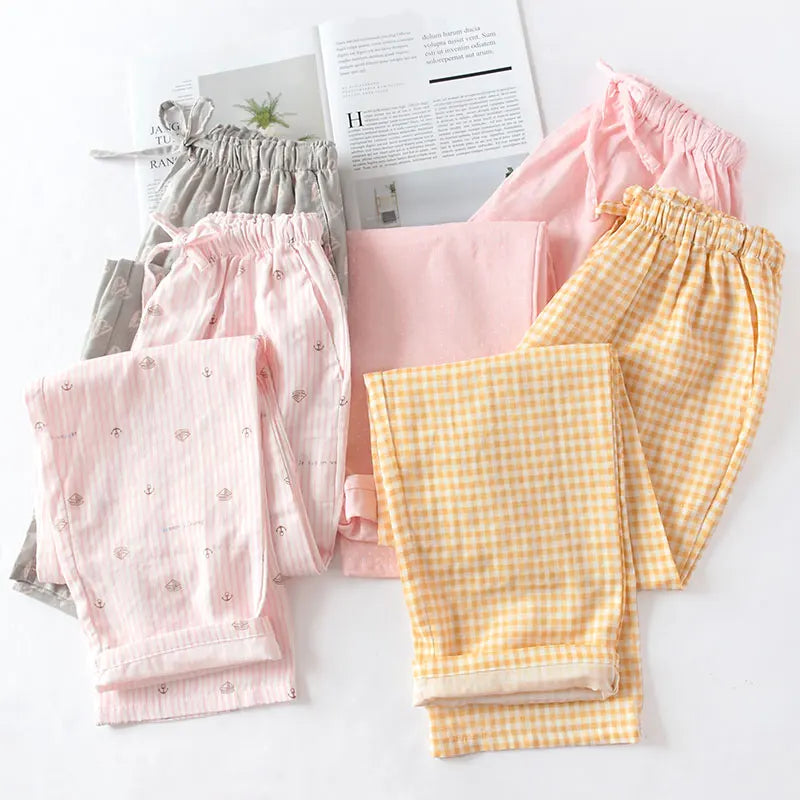 Casual Women Cotton Double Gauze Thin Sleep Pants Sleep Bottoms