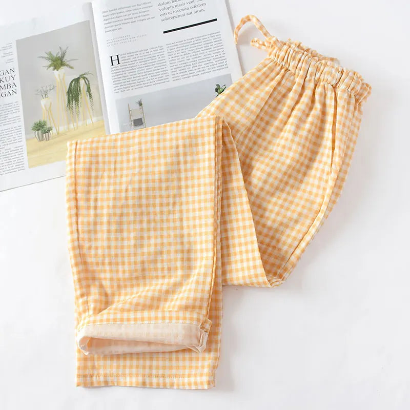 Casual Women Cotton Double Gauze Thin Sleep Pants Sleep Bottoms