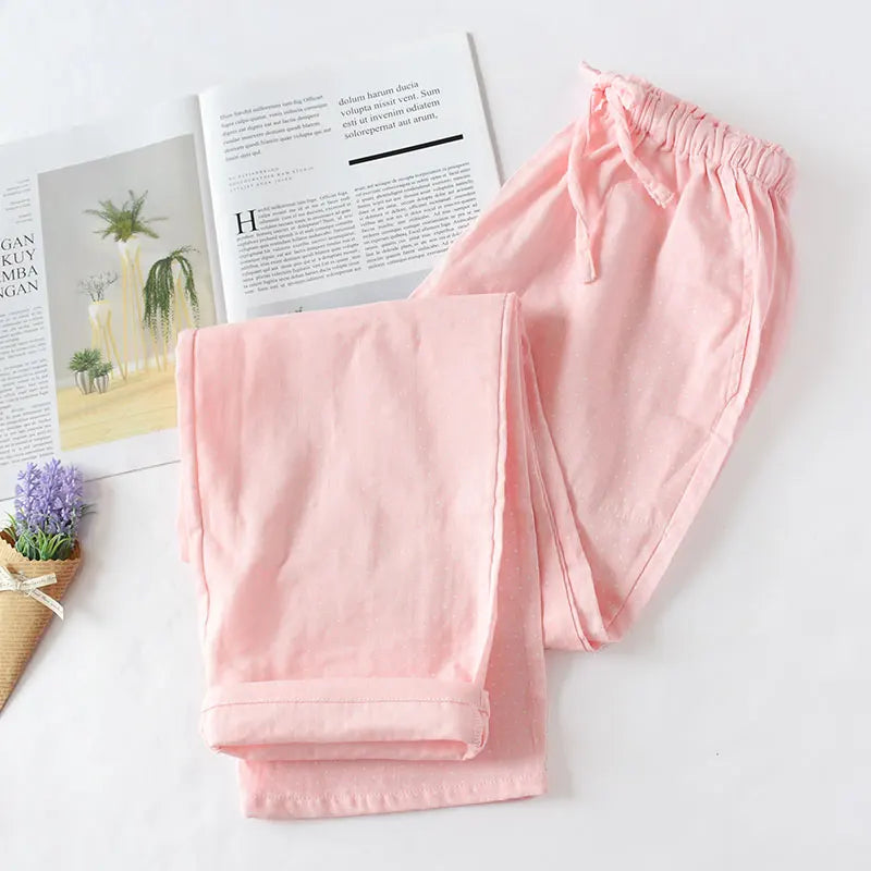 Casual Women Cotton Double Gauze Thin Sleep Pants Sleep Bottoms