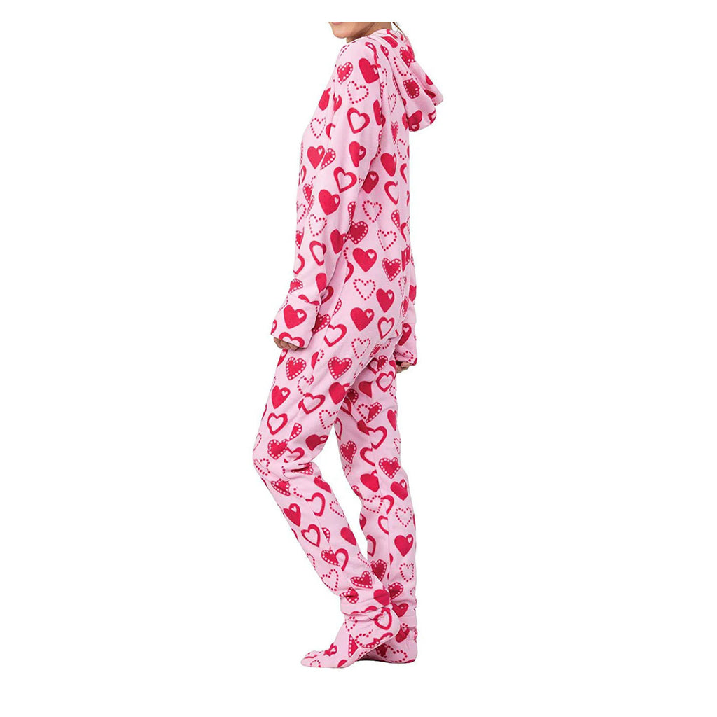 Red Hearts Pink Fleece Onesie Footed Pajamas