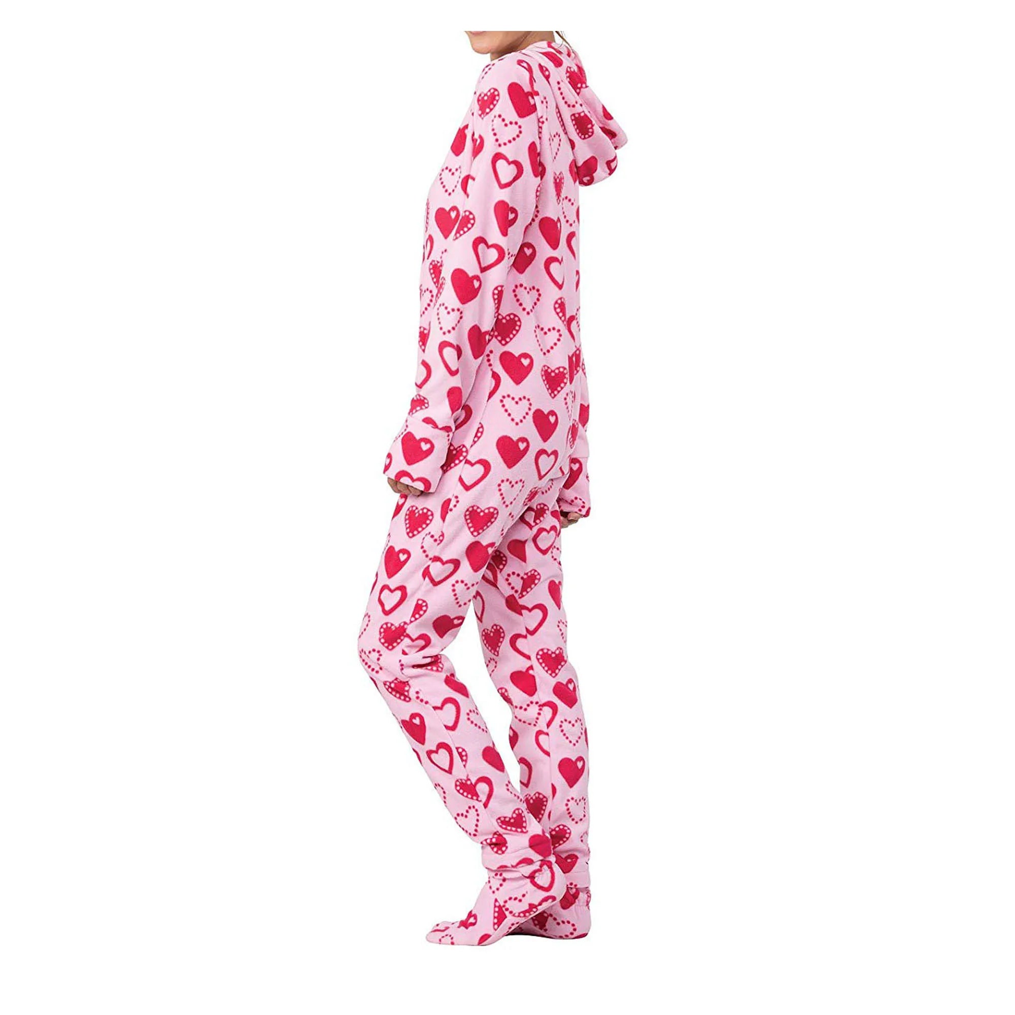 Red Hearts Pink Fleece Onesie Footed Pajamas