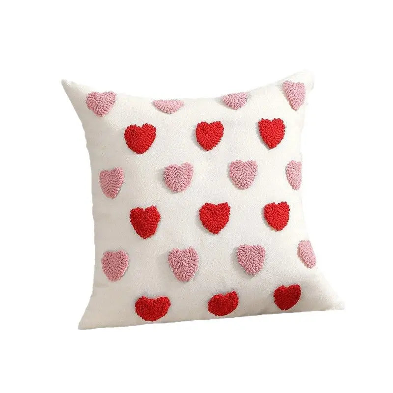 Embroidered Heart Love Cushion Pillow Cover Textured Tufted 3D Design