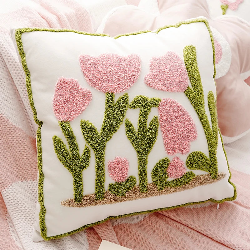 Pink Style Cute Pink Floral Throw Pillow Creamy Style Cushions