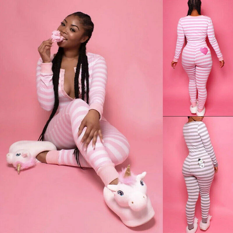 Striped One Piece Long Sleeve Jumpsuit
